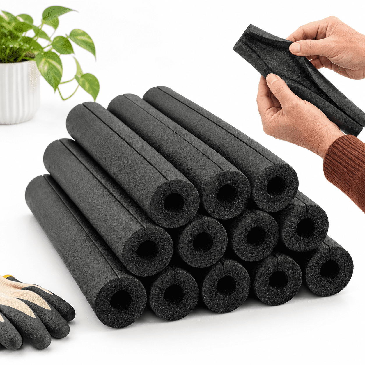 Unbranded Black 1 ft X 1/2 Inch 12 Pack Pipe Insulation Foam Tubes ...