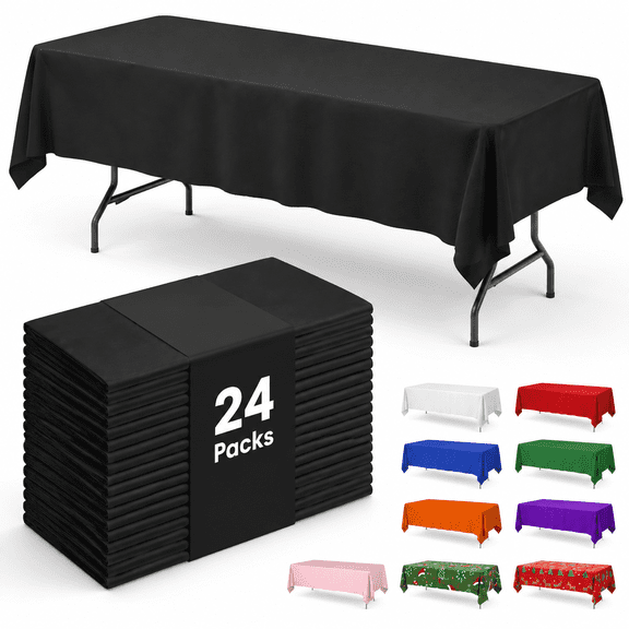 Unbranded Black 54''108'' Rectangle Disposable Plastic Tablecloths, 24 Pack