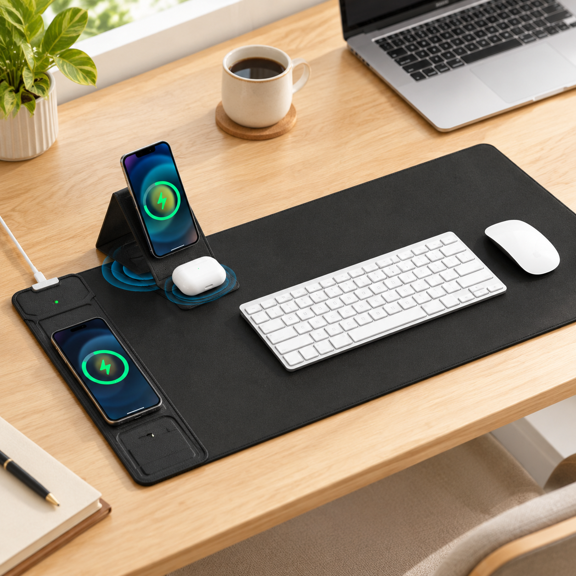 Unbranded Black-Magnetic Stand-27.5"x11.8"-Left Wireless Charging Mouse Pad