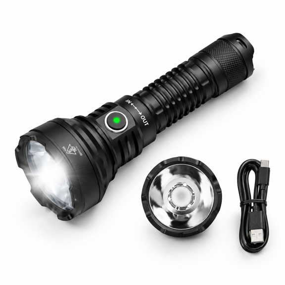 Unbranded Black Rechargeable Flashlight, 2200 Lumens 1039m Long Throw