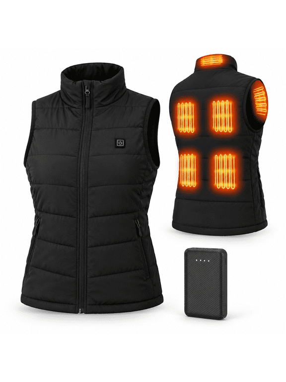 Black Small Women's Heated Vest with 8 Heating Zones