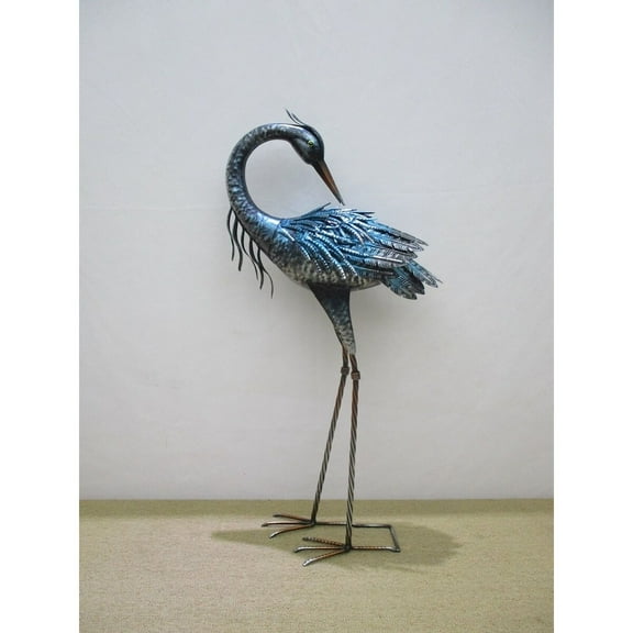 Unbranded Blue Crane With Head Turned Garden Statue