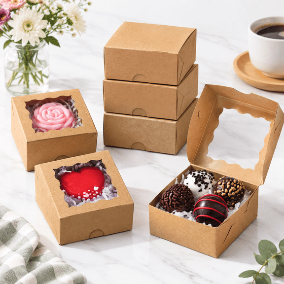 Unbranded Brown 100-Pack Mini 3x3x1.5 Inch Bakery Boxes with Clear Window