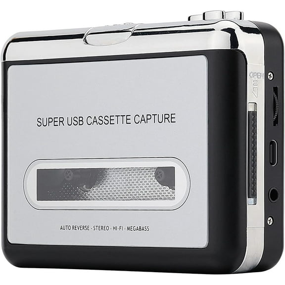 Unbranded Cassette Tape Player Portable Tape Player Audio Cassette to Digital Converter, Compatible with Laptops and Personal Computers Convert Cassette Tape Recorder to iPod Format (Silver)
