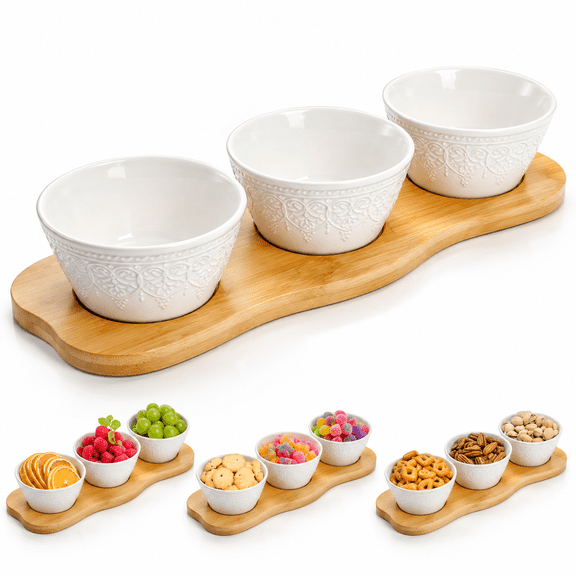Unbranded Ceramic Chip and Dip Serving Set with Heart Pattern and Tray