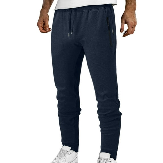 Sweatpants For Men Solid Cotton Mid-Waist Sweatpants Pocket Casual Zipper Lace-Up Men'S Men'S Pants