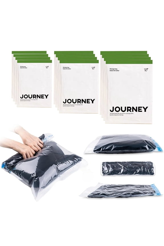 Compression Bags for Travel, Vacuum Packing Space Saver Zipper Bags for Suitcases & Home Organization, 12 Pack