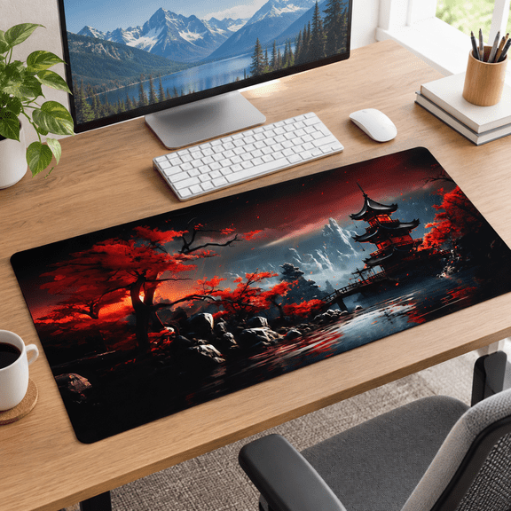 Unbranded Crimson Pagoda 35.4" x 15.7" Other Extended Gaming Mouse Pad Desk Mat
