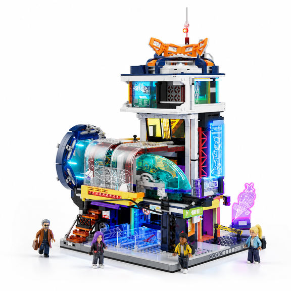Unbranded Cyberpunk Floating Station Lighting Building Set, 2760 Pieces
