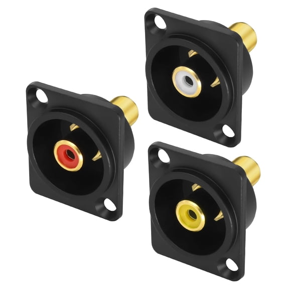 Unbranded D-Type RCA Panel Mount Adapter Terminal 3 Color RCA Female to Female AV Chassis Socket Connector for TV Audio Video Speaker Amplifier (3PCS)