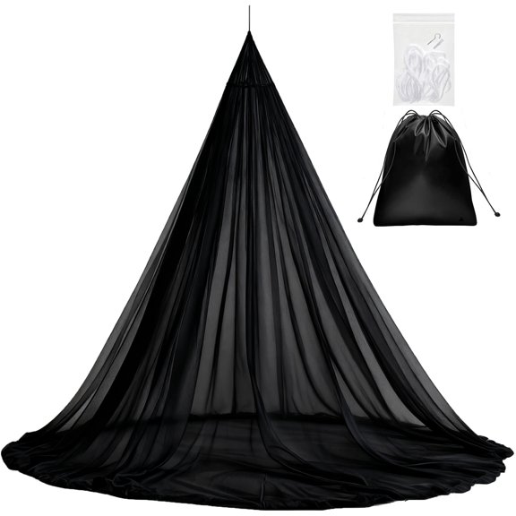 Unbranded Dome Camping Hanging Mosquito Net, Breathable Fine Mesh Insect-Proof Canopy, Outdoor Ceiling Tent Curtain Cover for Patio Bedroom Decor, Black