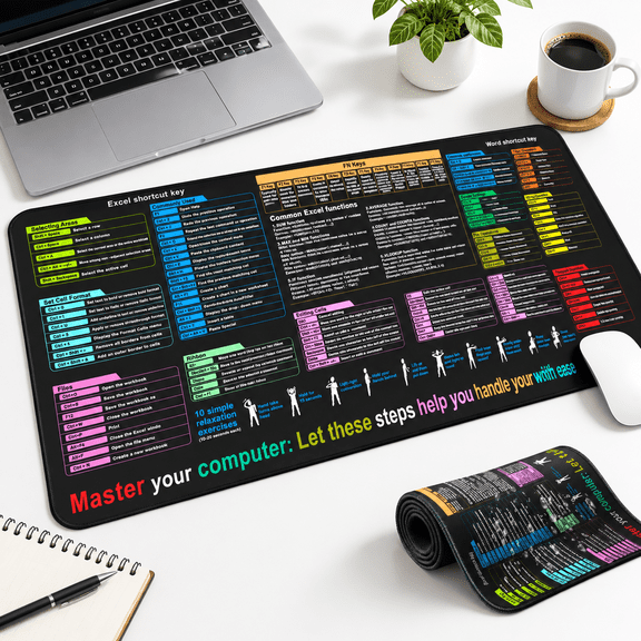 Unbranded Excel and Word Cheat Sheet Desk Pad, 35.5" x 15.8", XL Mouse Pad for Work, Study, Gaming
