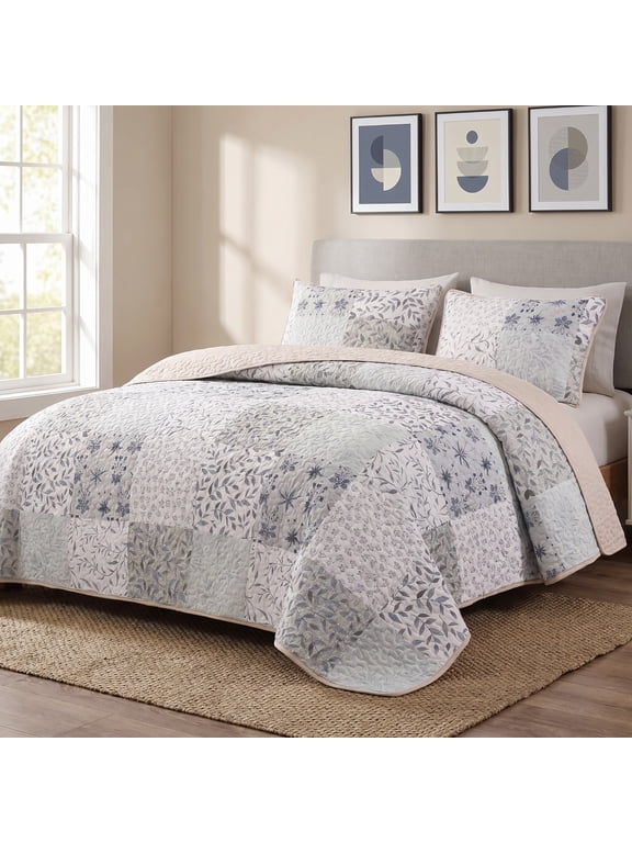 Exclusivo Mezcla Reversible Boho Quilt King Size Gray