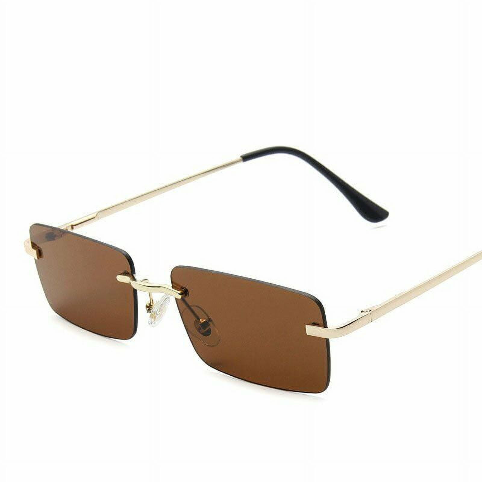 New Brown and Gold Rectangle Retro Sunglasses new Black/Gold Retro-Vintage Rectangle Geometric Tinted  main image 2