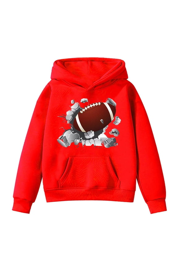 Girls' sweatshirts trending Youth Football Fan Retro Sports Pullover Hoodie for Girls Team Athletic Sweatshirt Red 5-6 Years