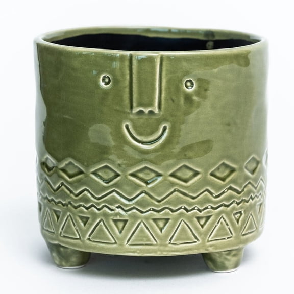 Unbranded Green Friendly Face Footed Planter