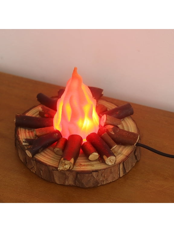 Halloween Fake Campfire Night Light, 3D LED Fake Fire Pit Firewood Lamp with Realistic Log Flameless Candle, Halloween Campfire Party Decorations