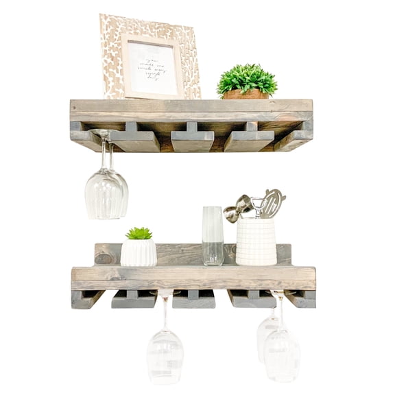 Unbranded Home LLC Rustic Luxe Stemware Wall Mounted Wine Rack Shelves, Set of 2 20 in. - Gray