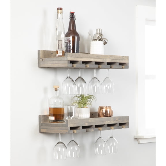 Unbranded Home LLC Rustic Luxe Stemware Wall Mounted Wine Rack Shelves, Set of 2 24 in. - Gray