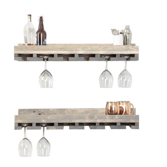 Unbranded Home LLC Rustic Luxe Stemware Wall Mounted Wine Rack Shelves, Set of 2 30 in. - Gray