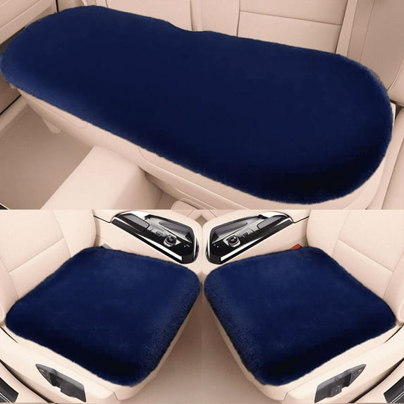 Unbranded Imitation Rabbit Plush Car Seat Cover Three-Piece Set Blue