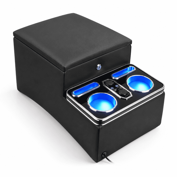 Unbranded Locking Front Bench Car Seat Center Console Organizer with Charging and Lighting