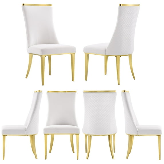 Unbranded Luxurious White Velvet Upholstered Dining Chairs with Reticulate Texture Back and Polished Gold Metal Legs Set of 6