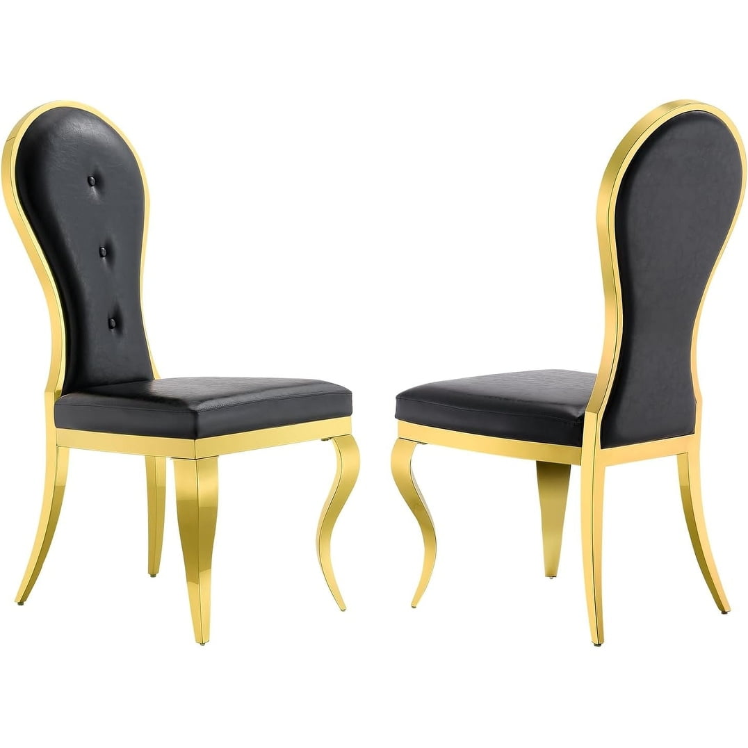 Black Faux Leather Dining Chairs with Gold Metal Legs