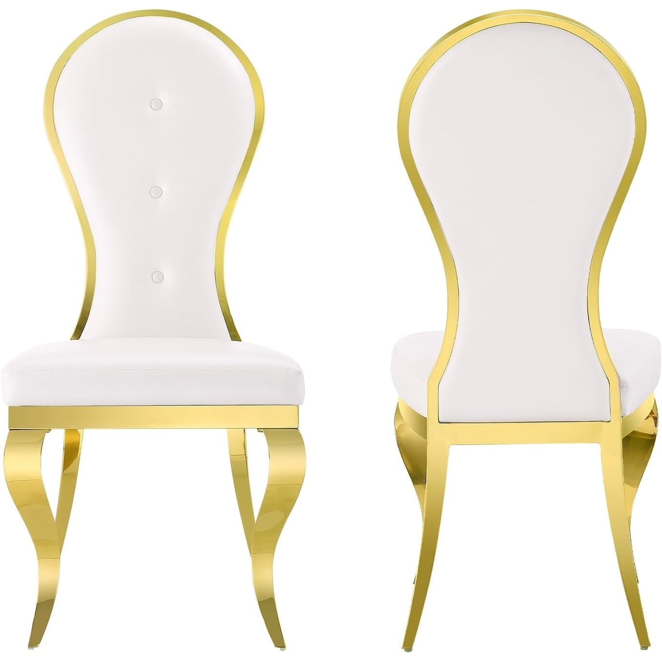 White Faux Leather Dining Chair with Gold Cabriole Legs