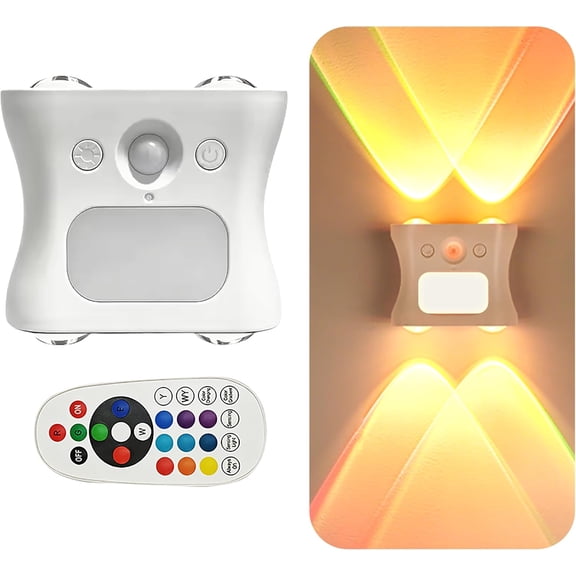 Unbranded Magnetic LED RGB Motion Sensor Night Light, 1200mAh Rechargeable LED Wall Sconce, 16 Colors Dimmable Remote Control Magnetic Stick-On Rechargeable Wireless Lamp
