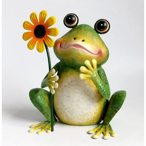 Unbranded Metal Frog Holding A Flower Garden Statue