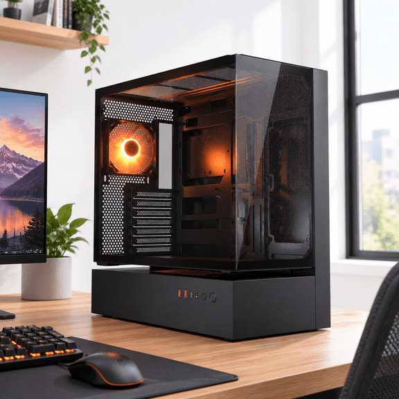Unbranded Mid-Tower ATX Gaming PC Case, Black, 22.48 x 21.50 x 12.48 Inches
