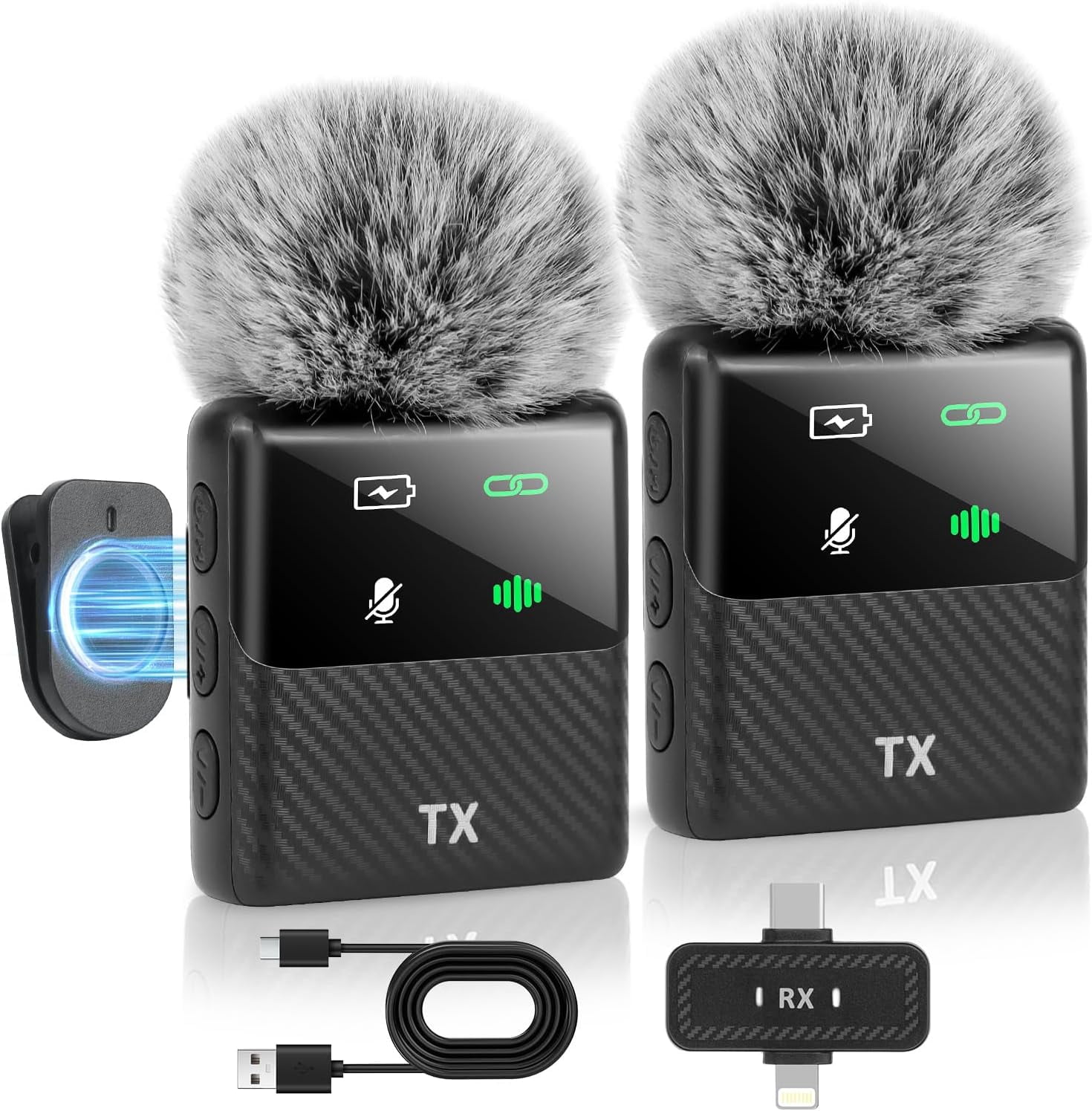 Unbranded Mini Wireless Lavalier Microphone for iPhone, iPad, Android Phone, Noise Reduction Plug and Play Magnetic Clip on Lapel Mic for Video Recording Podcast Vlogging