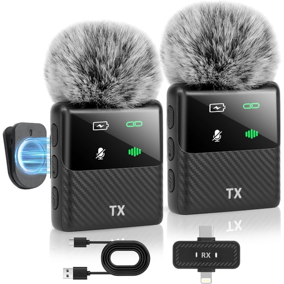 Unbranded Mini Wireless Lavalier Microphone for iPhone, iPad, Android Phone, Noise Reduction Plug and Play Magnetic Clip on Lapel Mic for Video Recording Podcast Vlogging