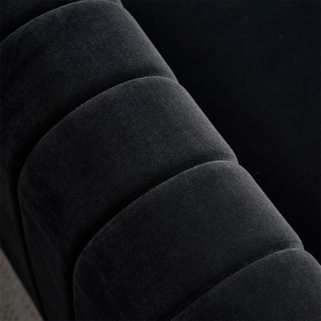 Unbranded Modern Velvet Sofa Channel Tufted Arms and Back Black