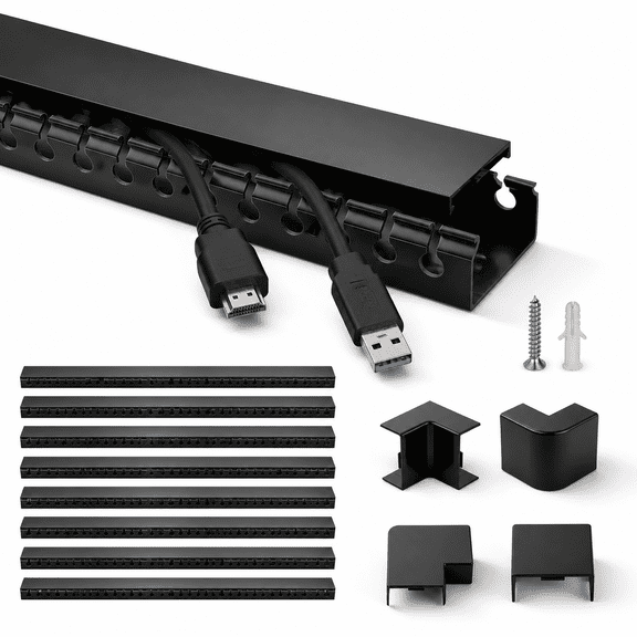 Unbranded Open Slot Cable Raceway Kit, 138 Inch Total Length, Wall Mount Cord Organizer