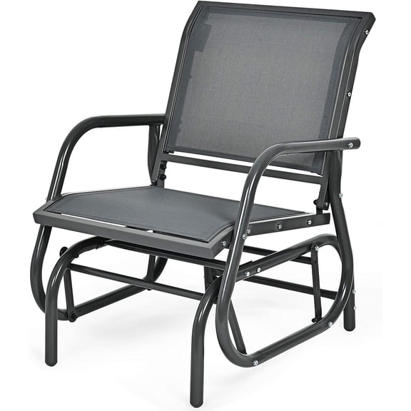 Outdoor Patio Glider Chair, Porch Glider Swing with Breathable Mesh Fabric and Sturdy Steel Frame, Load Capacity 330LBS, Single Glider Chair for Outside Lawn Porch Balcony Poolside (Gray)