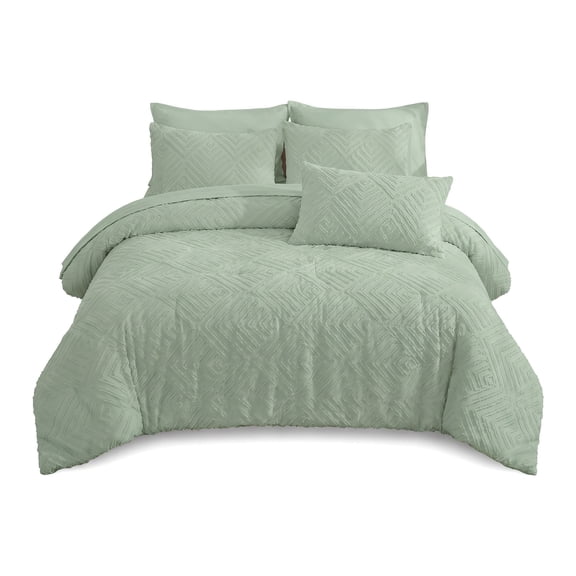 Unbranded Oversized King Comforter 120x98, Sage Green 7 Pieces, Bed in a Bag, Extra Large King, Soft Lightweight Fluffy Polyester, Elegant Boho Tufted Reversible Bedding Set
