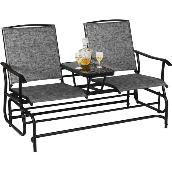 Unbranded Patio Glider , 2-Person Outdoor Glider Chair with Center Table, Double Rocking Chair Loveseat for Patio Backyard Poolside Lawn (Grey)