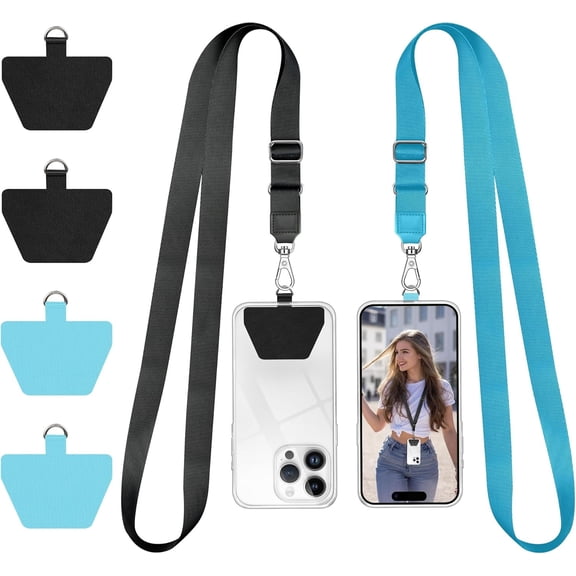 Unbranded Phone Lanyard, Universal Adjustable Neck Strap for Phone Case Keys ID Badges Cell Phone Lanyard Compatible with iPhone, Samsung, Most Smartphones, 2 Pack, Black Light Blue