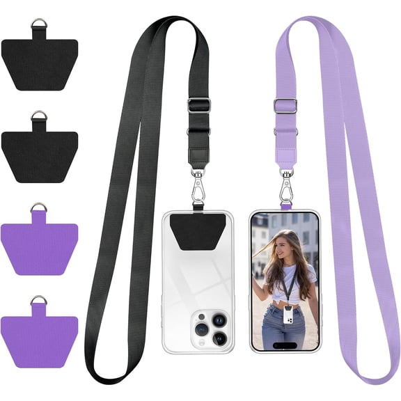 Unbranded Phone Lanyard, Universal Adjustable Neck Strap for Phone Case Keys ID Badges Cell Phone Lanyard Compatible with iPhone, Samsung, Most Smartphones, 2 Pack, Black Light Purple