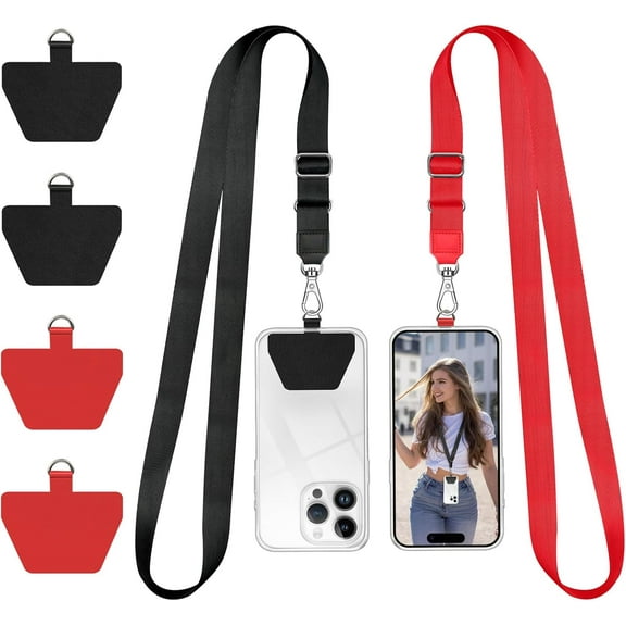 Unbranded Phone Lanyard, Universal Neck Strap with Patch for Phone Case Wallet Tether Key Chain ID Badge Holder for Most Smartphones, 2 Pack, Black Red