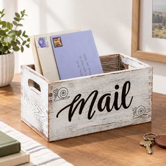 Unbranded Pine Wood Desktop Mail and Key Organizer, 12.52 x 6.02 x 5.87 inches, White