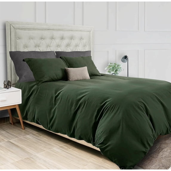 Unbranded Queen Polyester Dark Green Duvet Cover Set, Luxury Lightweight Microfiber Bedding Sets with Zip Ties