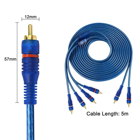 Unbranded RCA Car Audio Cable Y Splitter Adapter Cord 2 Channel to 4 Channel RCA Car Audio Interconnect Cable 2 Male to 4 Male Twisted Pair Cable OFC Full Shielded with Noise Reduction (5M)