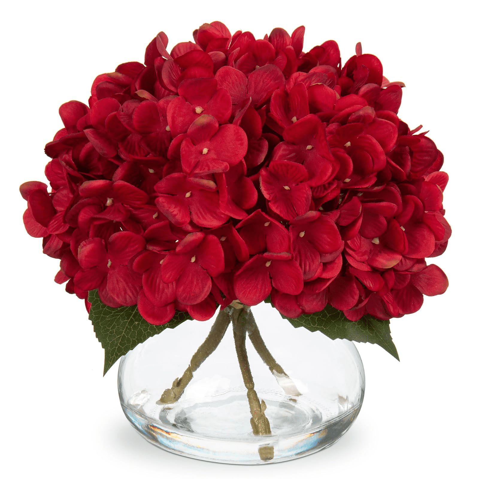 Unbranded Red Artificial Hydrangea Arrangement in Glass Vase, 9.8 x 10. ...