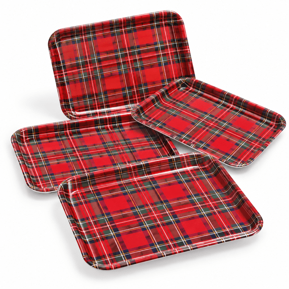 Unbranded Red Gingham Serving Trays, Set of 4, 13.66 x 10.28 x 1.65 Inches