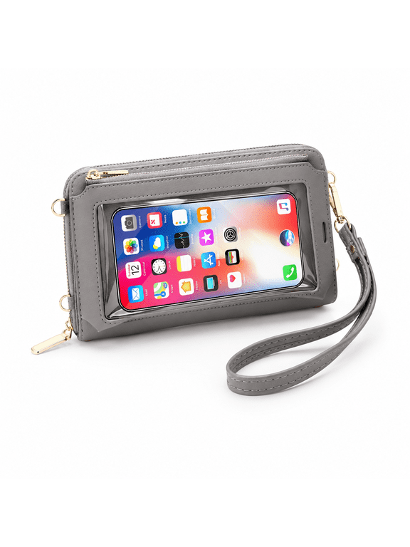 S-gray Touchscreen Crossbody Phone Wallet with RFID Protection
