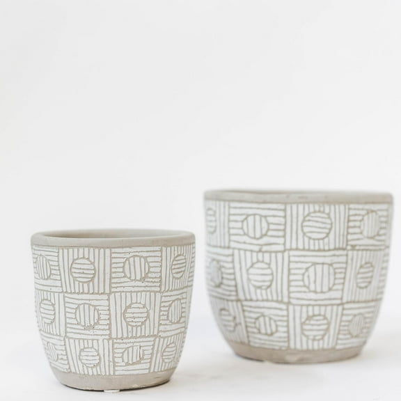 Unbranded Set Of 2 White And Beige Patterned Planters