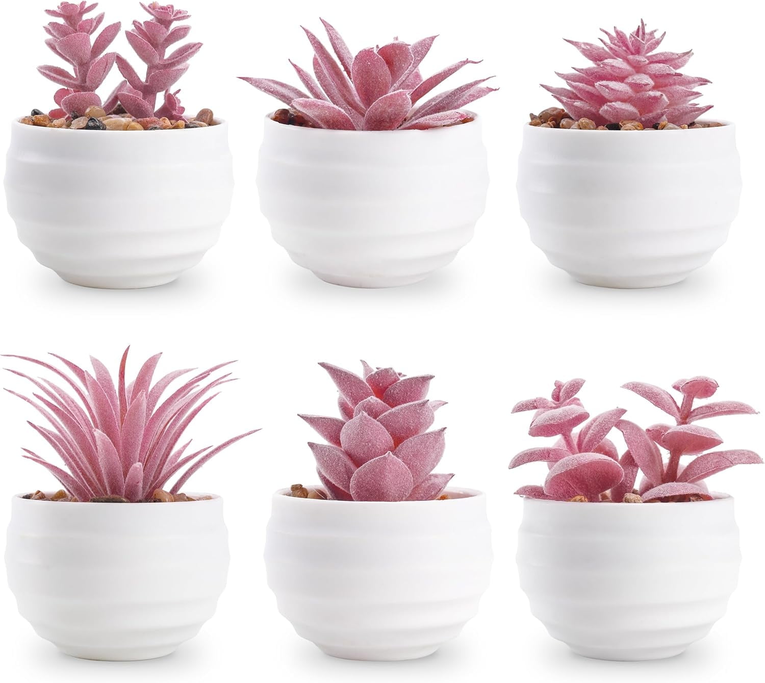 Unbranded Set of 6 Pink Succulents Plants Artificial in Pots Small Fake Plants for Girls Pink Room Decor Office Desk Accessories for Women